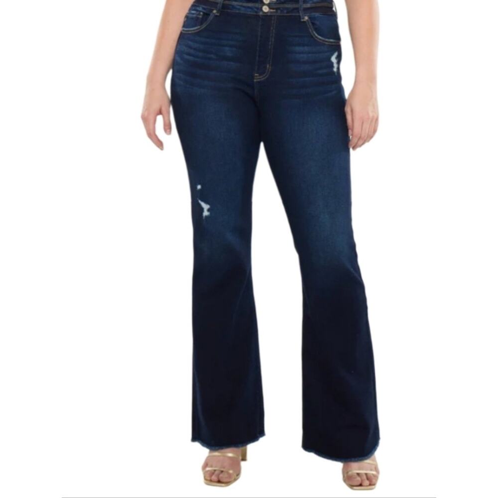 Nicole Miller Soho High Rise Ankle Distressed Raw Hem Jeans Dark Wash Plus Size